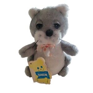 Vintage 1980 Dakin Bean Bags Little Fat Cat Kitten Tag Chunky Gray Tabby 7" Kore